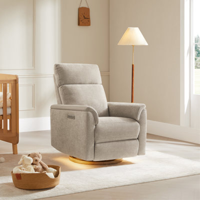 Linen Dual Motor Swivel Glider Power Recliner With Power Headrest and Nightlight by Latitude Run