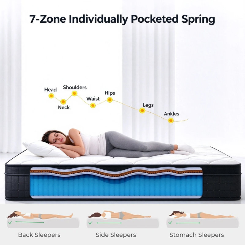 Bosten Brayden Studio 25cm Support Memory Foam Pocket Sprung Zoned Mattress, Kingsize (5')
