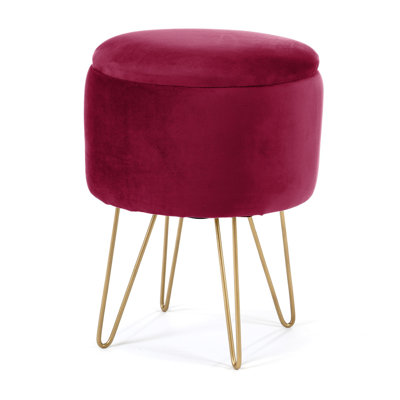 Adlee 35cm Wide Velvet Tufted Circle Pouf Ottoman with Storage