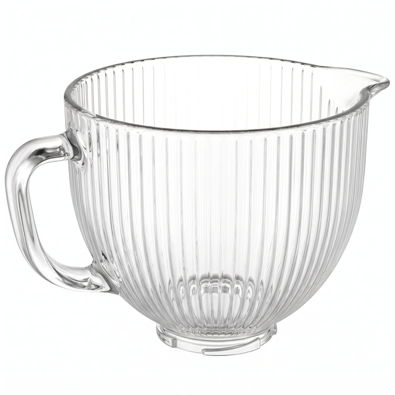 5 Qt Glass Mixing Bowl with Lid Compatible with KitchenAid® 4.5-5 Qt Tilt-Head Stand Mixers, Cup and Liter Measurement Markings, Handle and Pour Spout