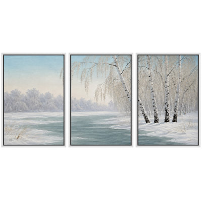 Frozen Lake Winter Woodland Landscape