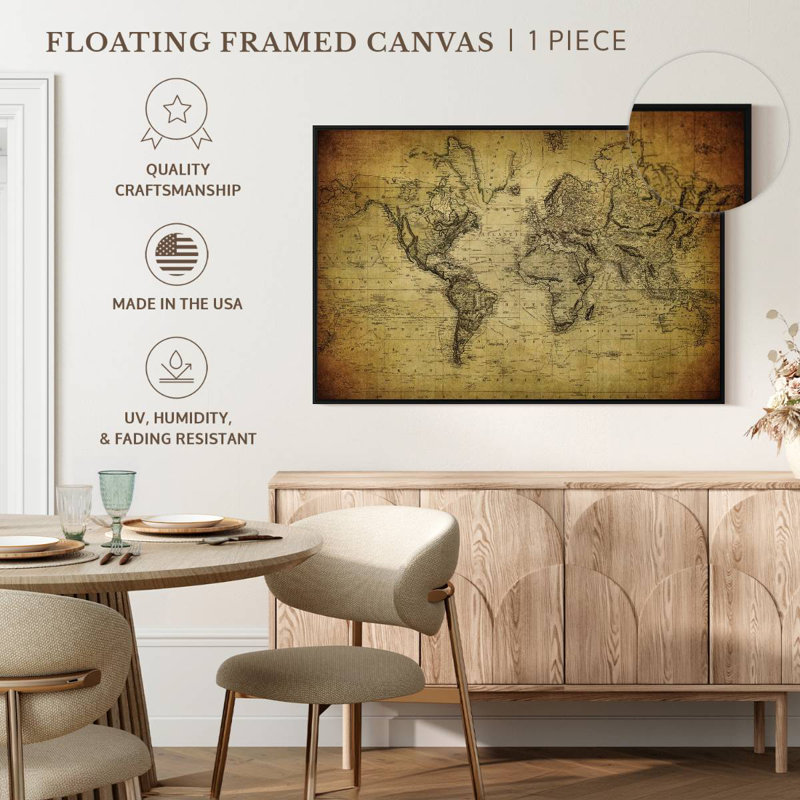 Carte du monde Aliaz sépia, H 9 po x l 13 po