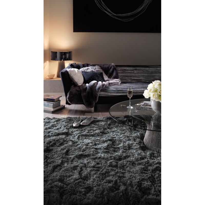 Plush Deep Pile Shaggy Slate Rug, Rectangle 140 x 200cm
