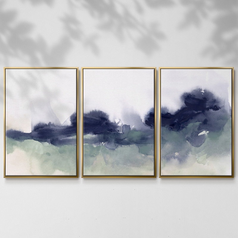 Lake Fog II - Toile encadrée multi-pièces, Or, H 40 po x l 78 po x P 2 po