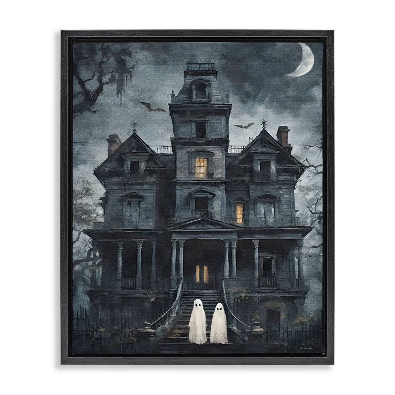 «Ghost pair & Haunted Mansion», art mural encadré sur toile flottante, conception par Jo Moulton, H 21 po x l 17 po