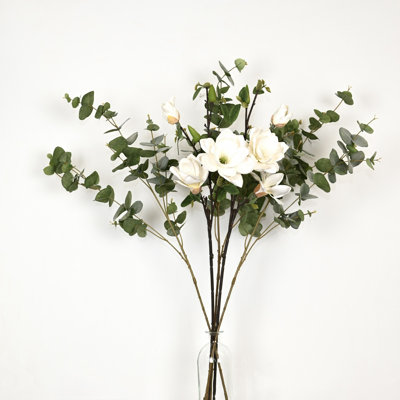 36" Artificial Eucalyptus Magnolia Floral Arrangement For Vase Filler, Farmhouse Greenery Foliage Sprays Branch Long Stem Flower Bulk Bouquet For Wedding Party Home Office Table Centerpiece Shelf Decorations