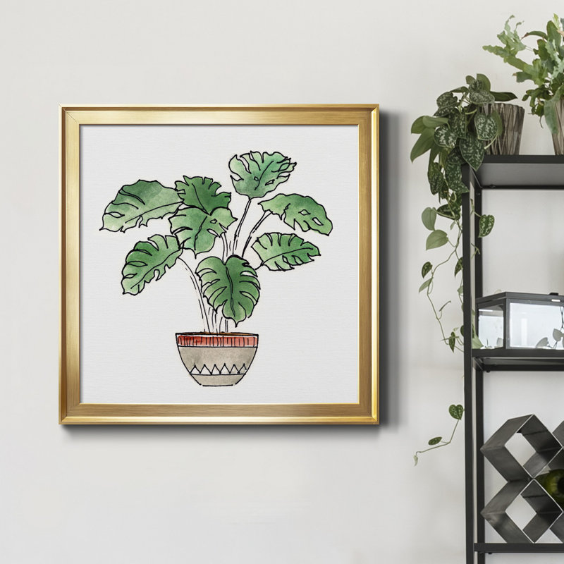 Boho Greenery II - peinture sur toile encadrée, H 26,5 po x l 26,5 po x P 1,5 po, Toile encadrée dorée