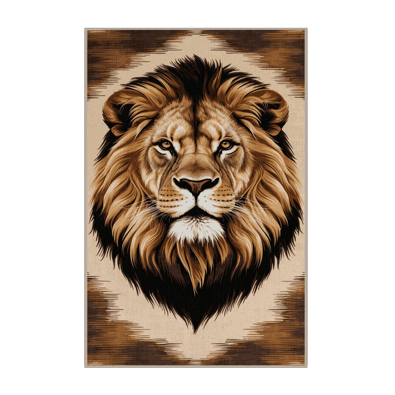 Washable African Lion Big Cats Area Rug, Rectangle 7' x 9'