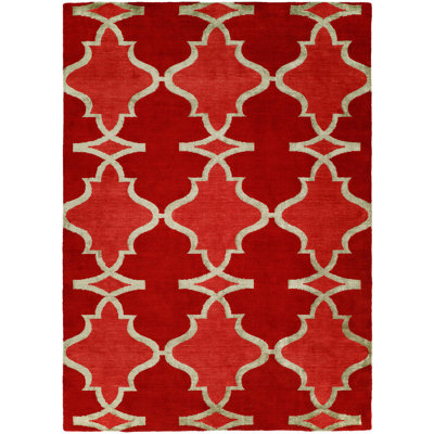 Viraj Damask Area Rug in Red