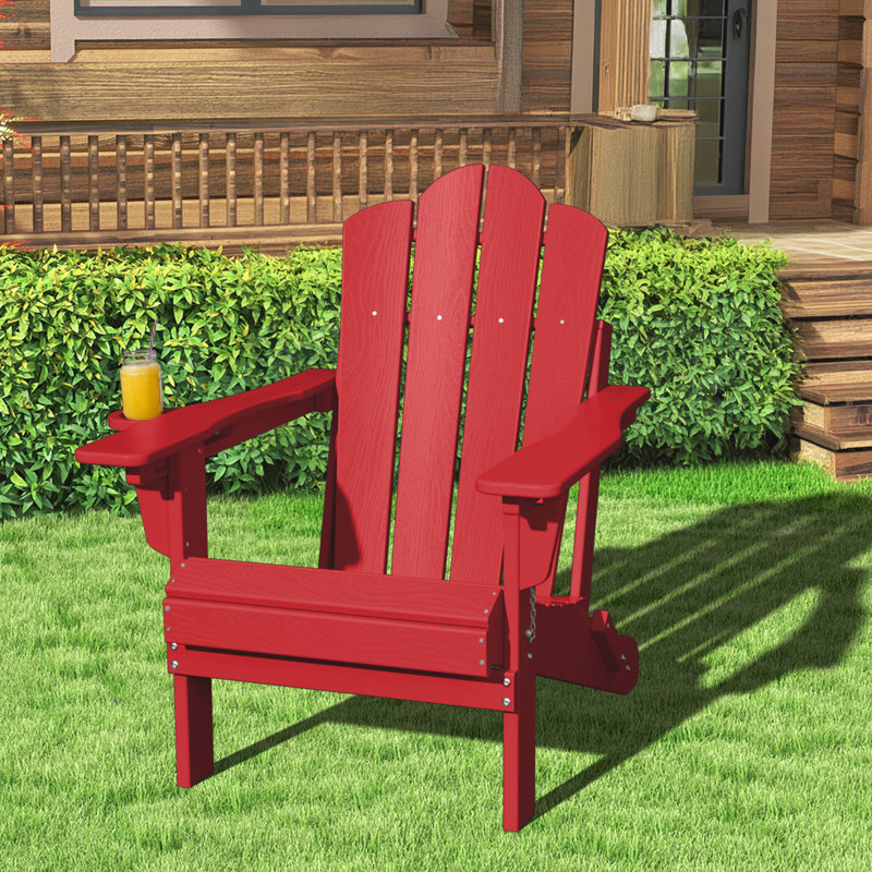 Chaise Adirondack pliante Kahn avec porte-gobelet , Rouge pâle