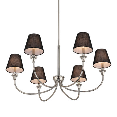 Cambria 6-Light Chandelier in Polished Nickel with Black Shades