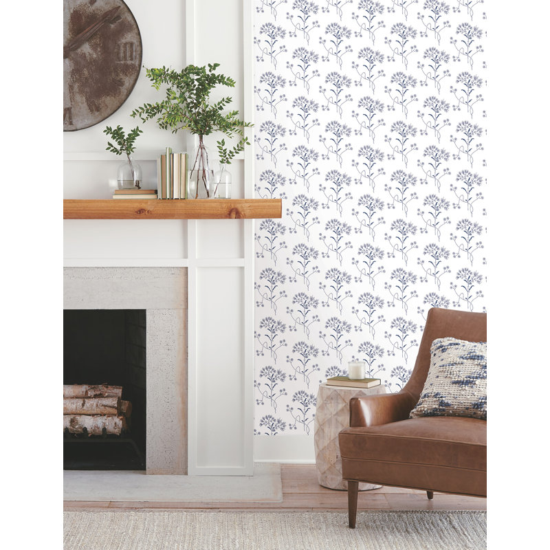 Papier peint fleurs sauvages, Bleu