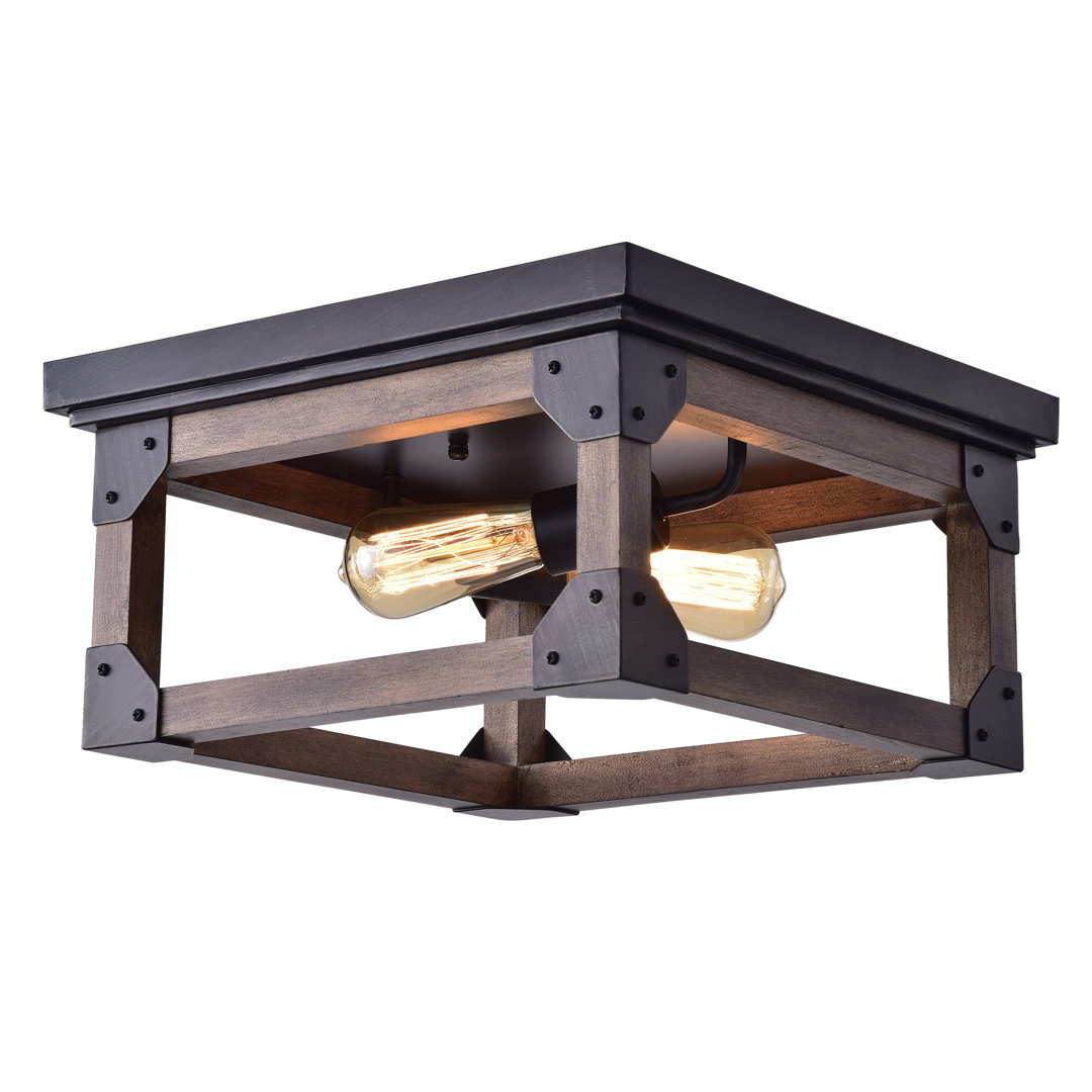 Jolian 2 - Light 14.6" Black Wood Industrial Square Flush Mount Williston Forge Fixture 