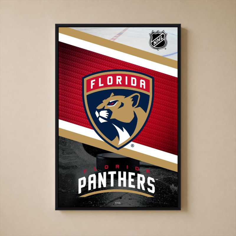 Décoration murale des Panthers de la Floride (LNH), H 36 po x l 24 po, Cadre plat flottant, Noir