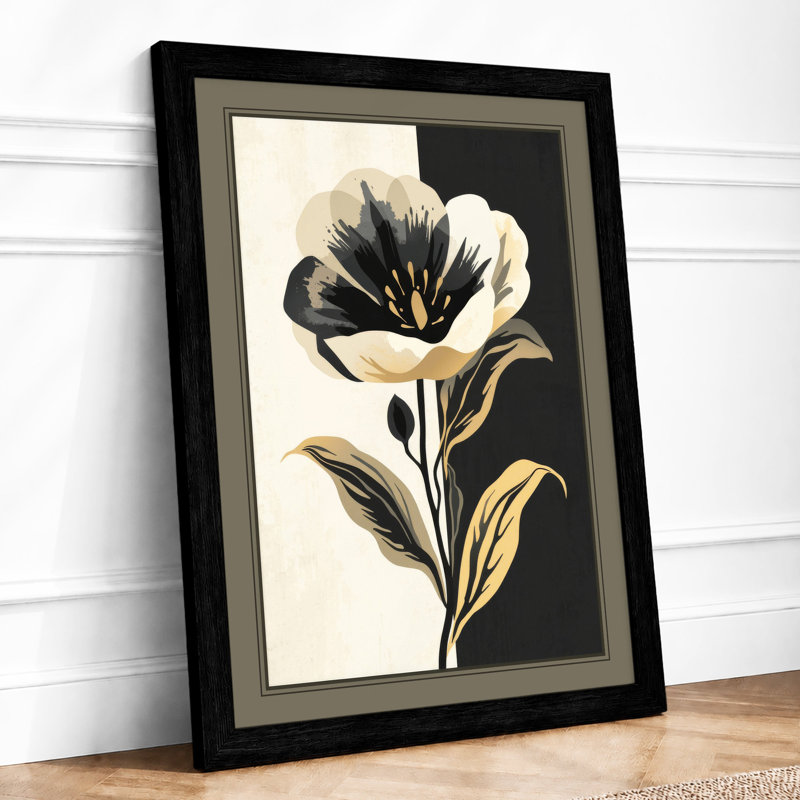 Striped Tulip Study Botanical - Framed Print, A2 - 59.4 x 42.0 cm, Black