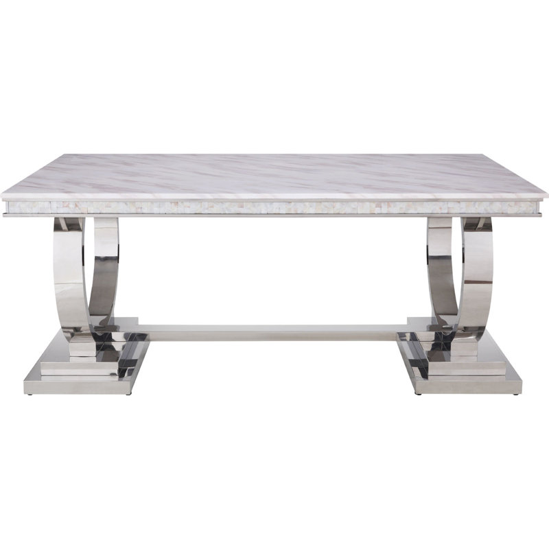 White Faux Marble Top Stainless Steel Dining Table