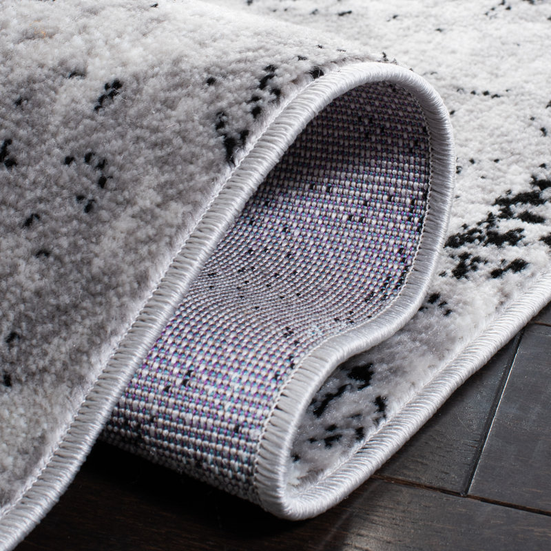 Tapis gris à motif abstrait Hindsboro, Tapis de couloir 2 pi x 8 pi