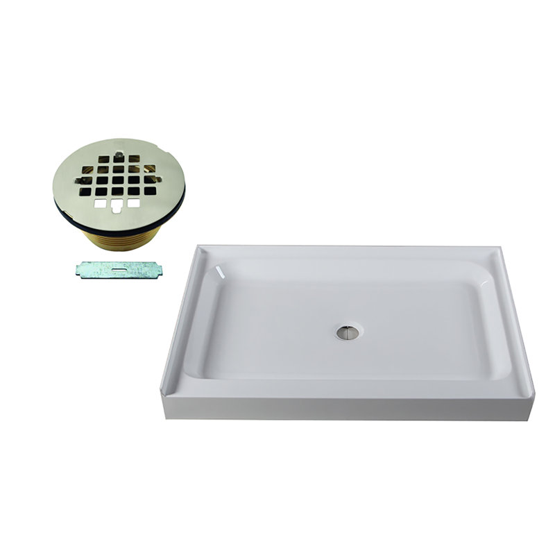 Base de douche simple avec drain central et grille de l 48 po x P 36 po, Nickel satiné