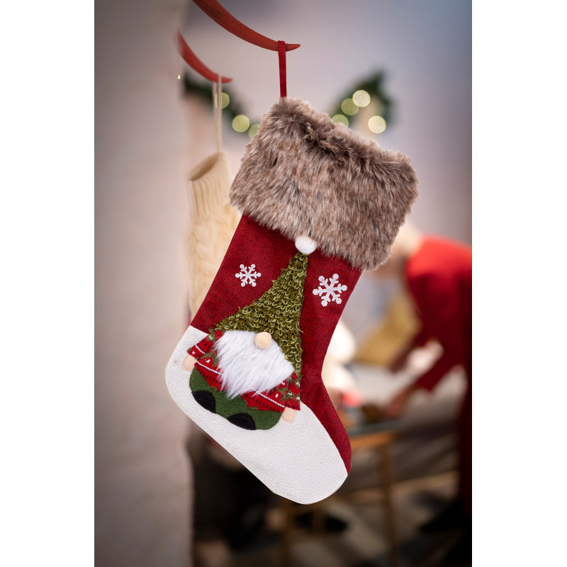 20'' Christmas Gnome Stocking, Red/White
