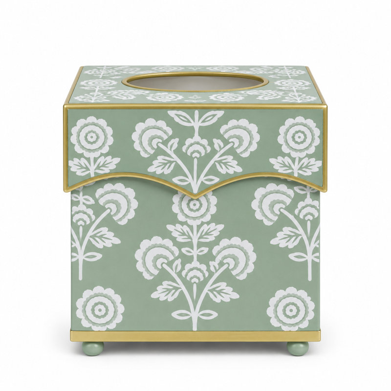 Green Floral Tissue Holder
