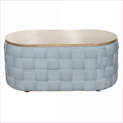 Table basse recouverte de tissu bleu sarcelle clair pour le salon, plateau robuste de 15 mm Forme ronde pour une conversation facile