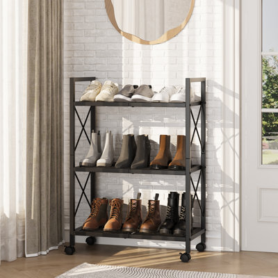 Metal Space-Saving 3-Tier Shoe Rack with Rust-Resistant Mesh Shelves for Entryway