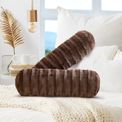 Cheer Collection Faux Fur Bolster Pillow