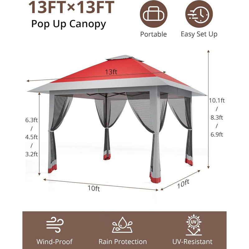 13 Ft. W x13 Ft. D Steel Soft-top Gazebo, Red