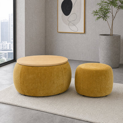 Repose-pieds 2 en 1 avec rangement en tissu rond - Repose-pieds, siège et table de bout en un