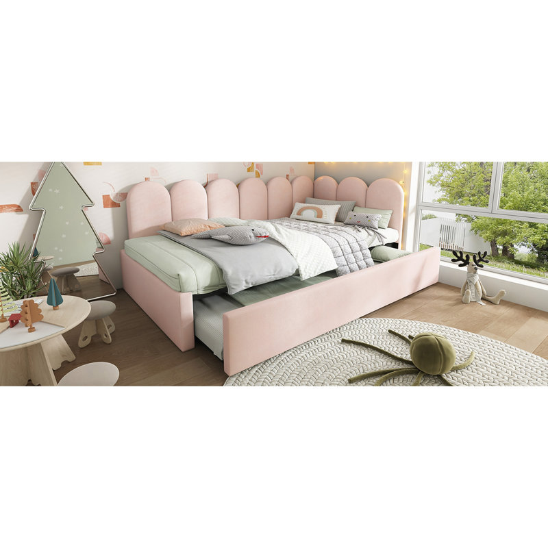 Lit de jour rembourré avec lit escamotable, canapé-lit simple, lits d'invités pour adultes et enfants, lit à lattes en métal, velours (sans matelas)