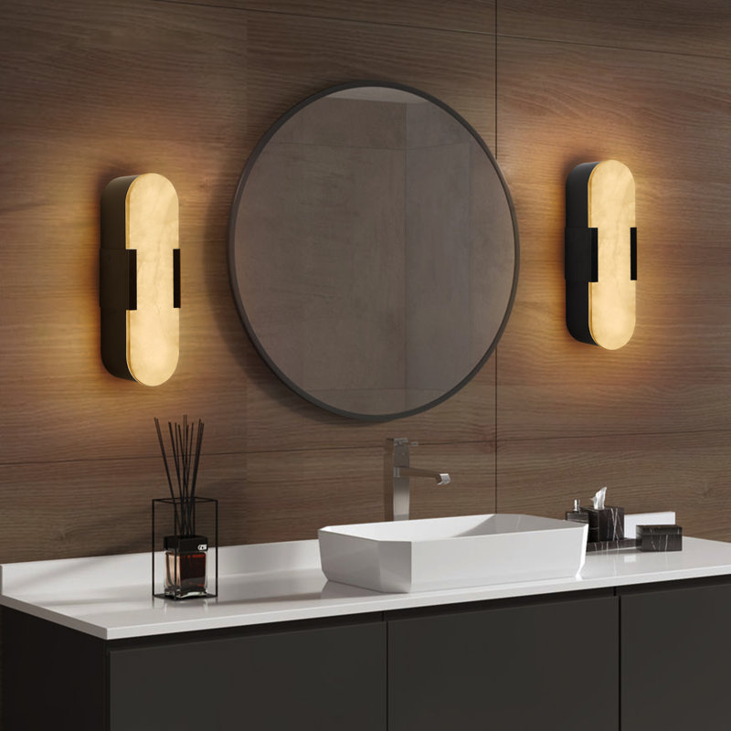 Ensemble de 2 appliques murales albâtre 13,8 po à DEL 12 W noir mat, Noir mat, H 13,8 po x l 3,9 po x P 3,5 po