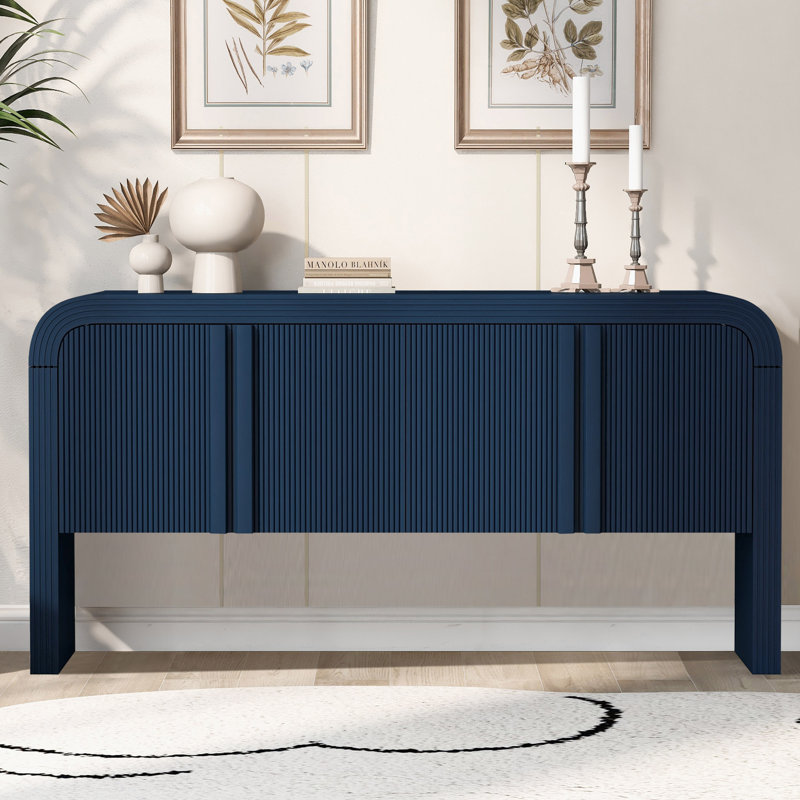 Novay 62.23 "Long Sideboard, Fluted Buffet Table with 4-Door, Navy Blue
