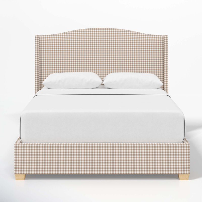 Allis Upholstered Wingback Bed, California King, Classic Gingham Tan