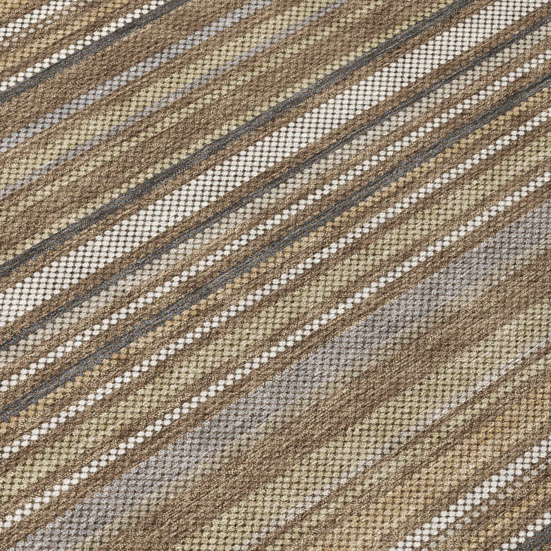 Tapis rayé Ceajay ACN3106 lavable à la machine pour l'intérieur et l'extérieur, Chocolat, 8' Round