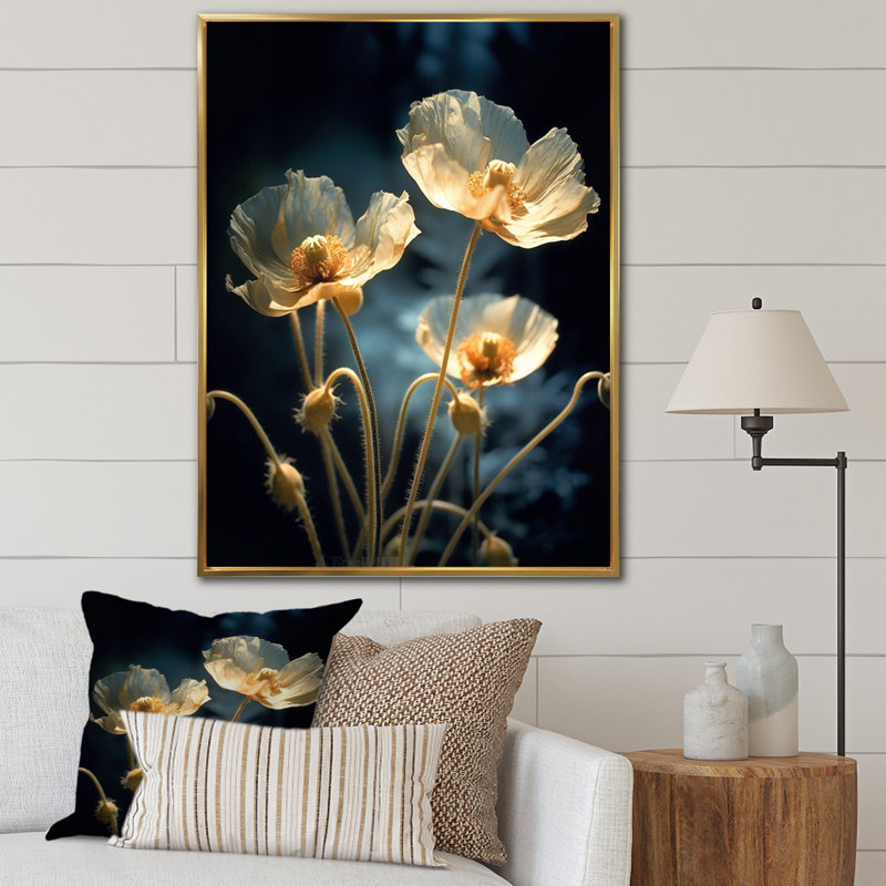 «Cream Vibrant Poppies II», reproduction sur toile, H 20 po x l 12 po x P 1 po, Cadre flottant doré