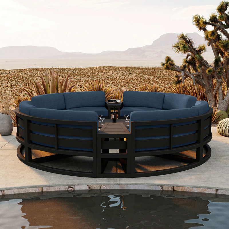 Bergeron 8 - Person Patio Conversation Set with Cushions, Spectrum Indigo Sunbrella®, Black