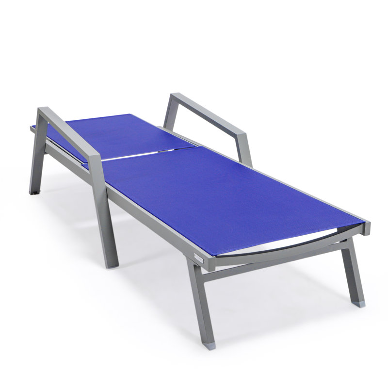 Marlin Navy Blue Aluminum Outdoor Chaise Lounge Chair with Fire Pit Table