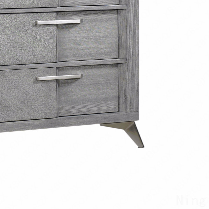 Commode 5 tiroirs, placages assortis gris