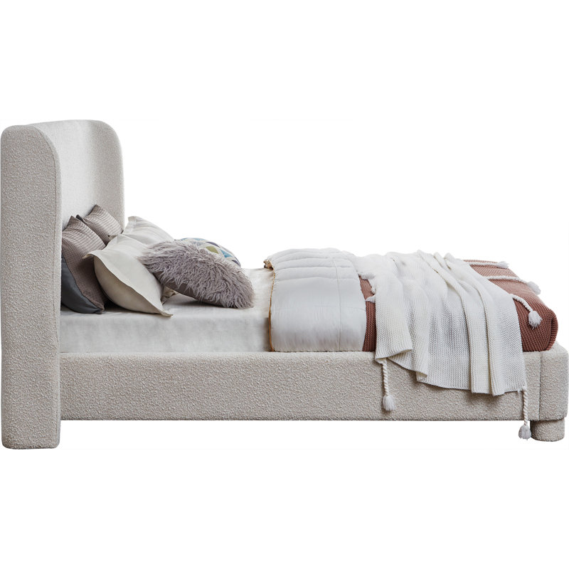 Ivyann Boucle Fabric Upholstered Panel Bed, King, Cream Boucle Fabric