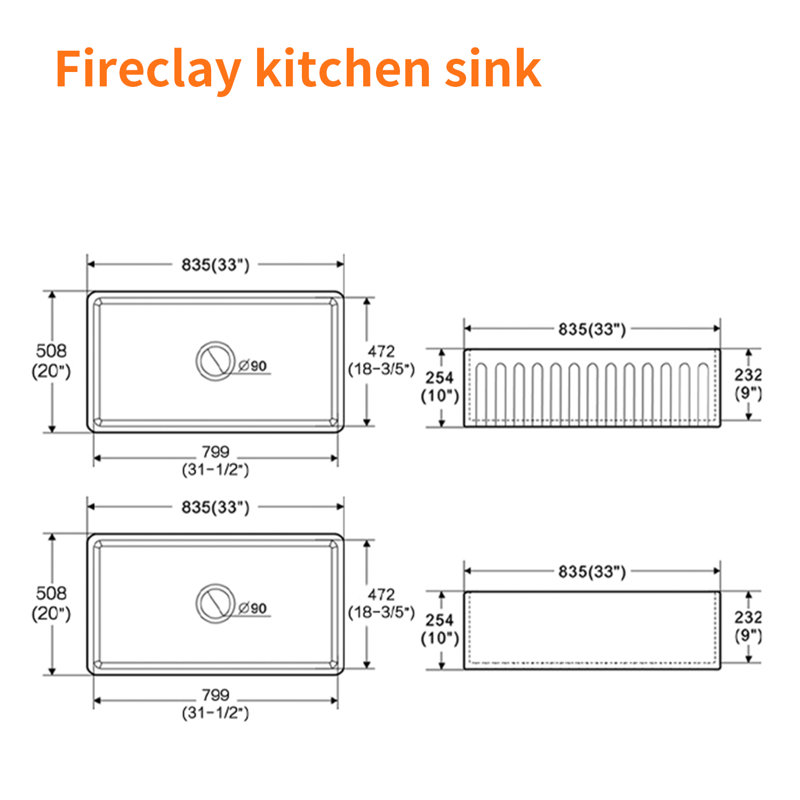 33'' L Single Bowl Fireclay Kitchen Sink