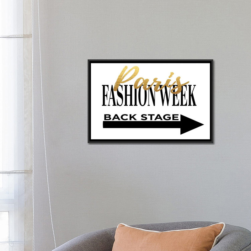 " Fashion Week Paris Gold " by Amanda Greenwood, 40" H x 60" W x 1.5" D, Black Framed Canvas