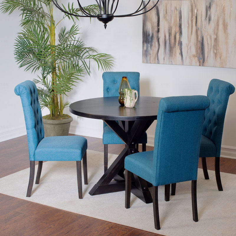 Ensemble de salle à manger 5 pièces: table croisée et 4 chaises élégantes, Bleu