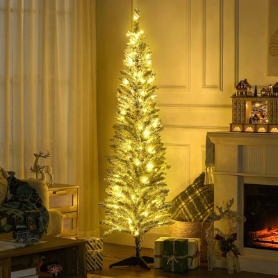 Sapin de Noël artificiel mince de 6 pi de hauteur avec 170 lumières DEL blanc chaud et 390 pointes, pour la décoration de Noël