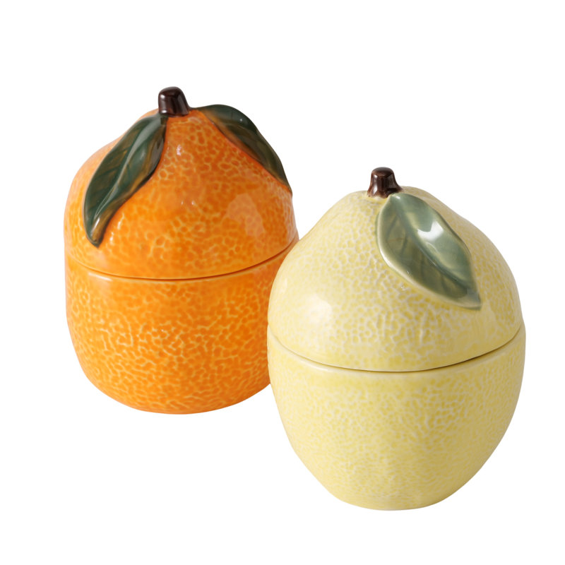 Ensemble de 2 chandelles en céramique orange et citron
