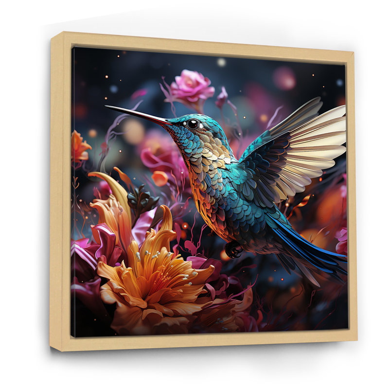 Fée bleue néotropicale Colibri III - Colibri, art mural animal, Cadre flottant brun, H 16 po x l 16 po x P 1 po