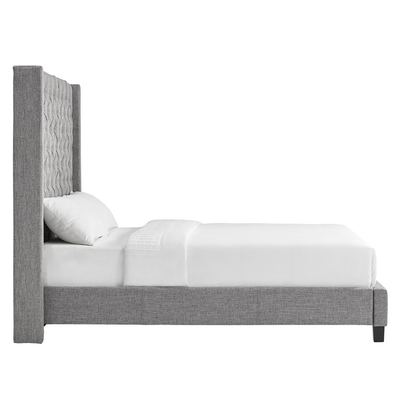 Londono Upholstered Wingback Bed, Pewter Gray Linen, Queen