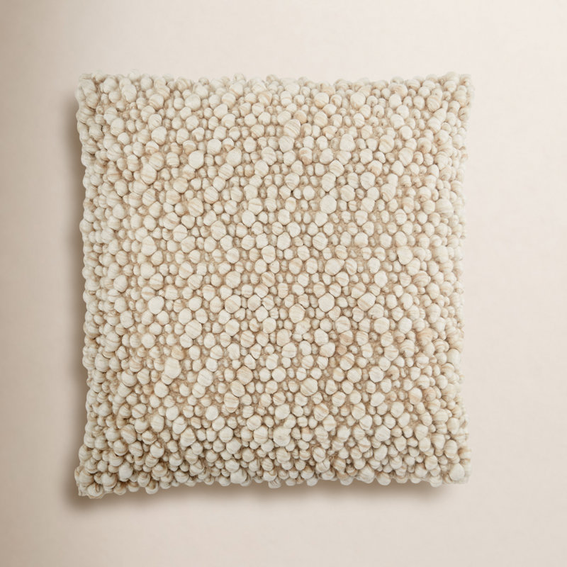 Upson Embroidered Wool Blend Throw Pillow, Beige, Down Alternative