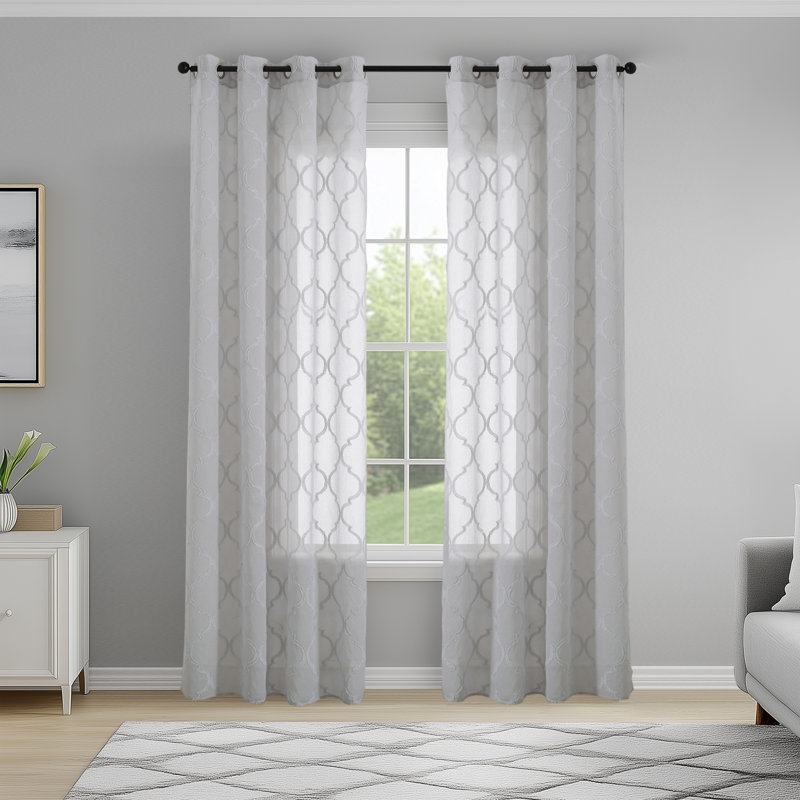 Mkenzi Polyester Semi-Sheer Gromments Curtain Pair, Gray, 52" W x 96" L