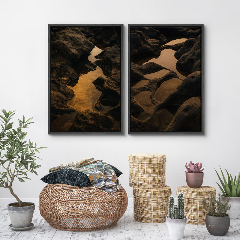 Paysage, ensemble de 2 reproductions d'art sur toile encadrées, Noir, H 24 po x l 32 po