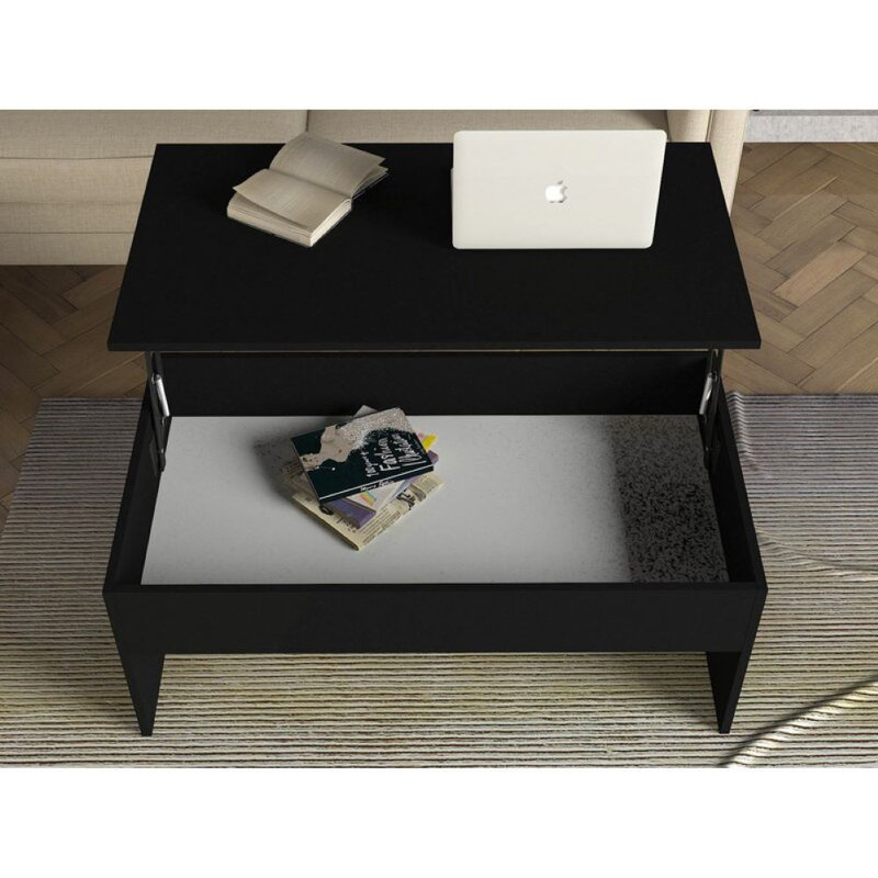 Kayben Lift Top Extendable Sled Coffee Table with Storage, Black